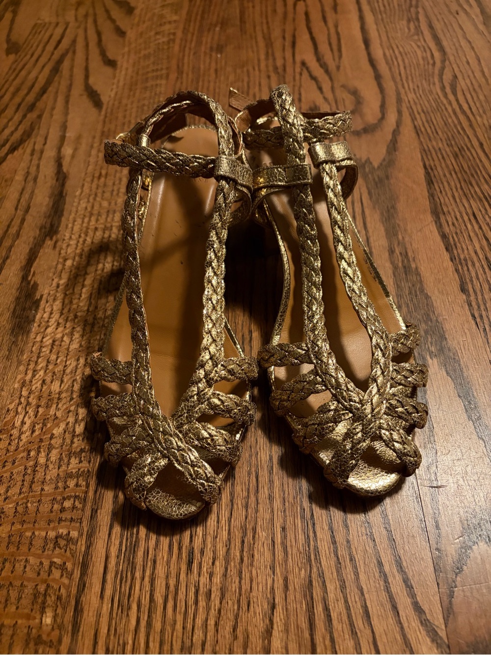 Sezane Natacha Metallic Gold Braided Sandal Heels - Picture 5 of 5
